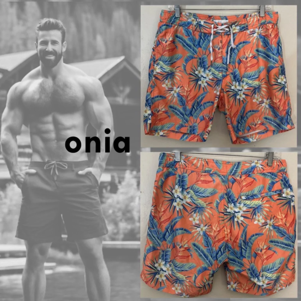 Onia Floral Swim Trunks Medium Gently worn 100% polyester Fully lined - Picture 1 of 4
